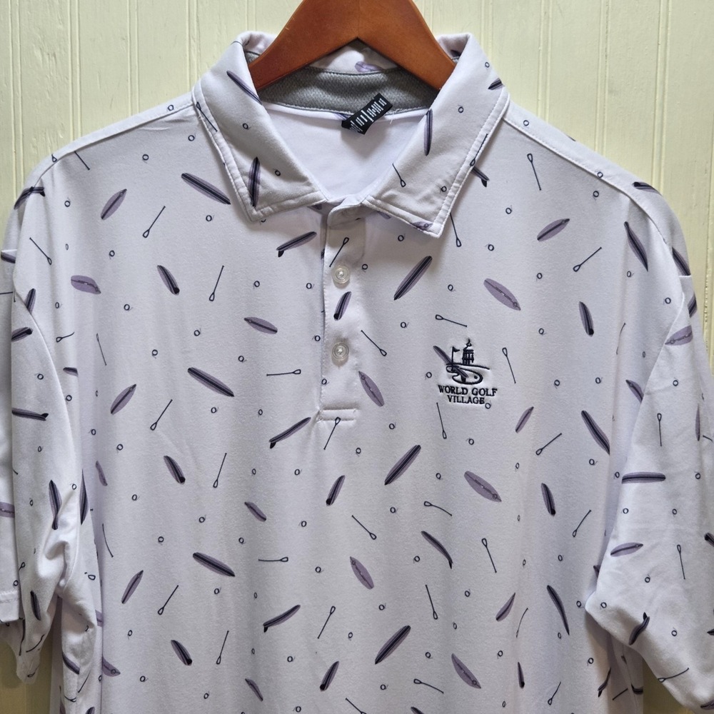 AndersonOrd Polo Shirt Mens XL White World Golf Village Graphic Golf Stretch